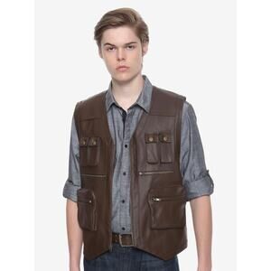 Jurassic World Hot Topic NWT Men's Small Brown Faux Leather Vest Owen Grady
